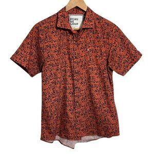 Peau De Loup Women Short Sleeve Button Up Top 6 Floral Blouse Red Navy Blue